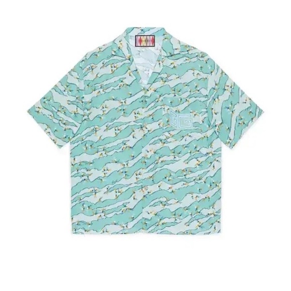 Gucci Other - Gucci Lovelight Viscose Bowling Shirt Sz 46 Light Blue Orig. $1150